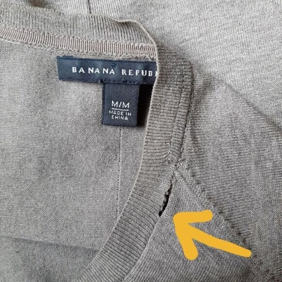 BANANA REPUBLIC Cardigan Button Down Silk Cotton Blend Green Grey Sz M Flawed - Picture 13 of 13